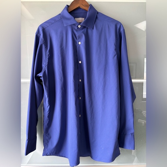 Perry Ellis Portfolio Shirt Mens 17 32 33 Blue Long Sleeve Tech Slim - Picture 3 of 7